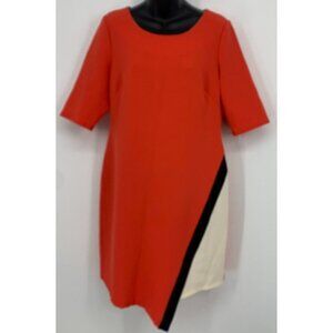 Signature Women Dress Size 12 Orange Short Sleeve Round Neck Asymmetric Shift